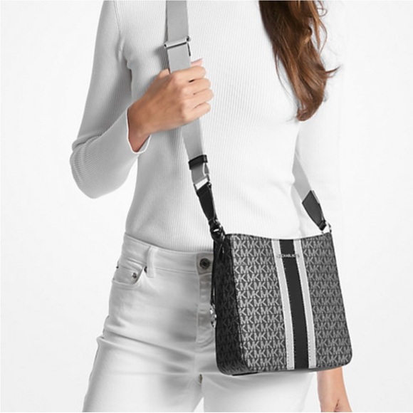 Michael Kors Jet Set Travel Crossbody Black & Silver Bag - Picture 1 of 9